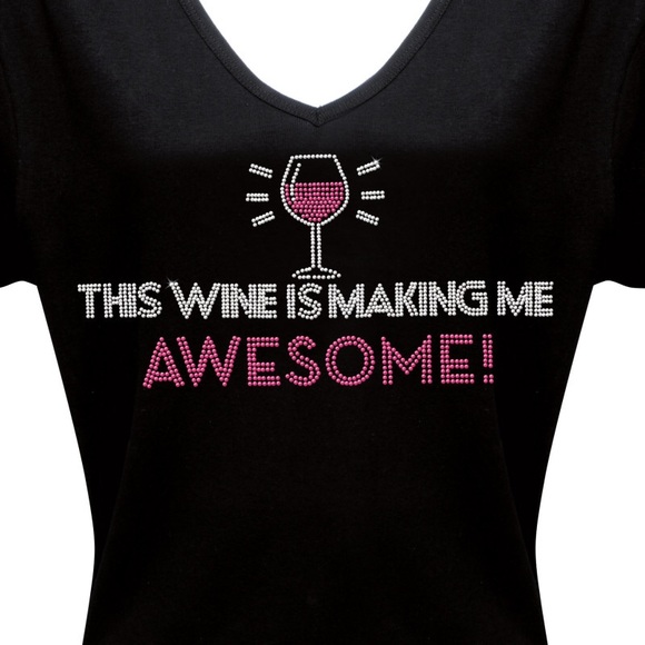 Chris’s Stuff 3/4 Sleeve Bling Humorous Wine Tee - Picture 2 of 8